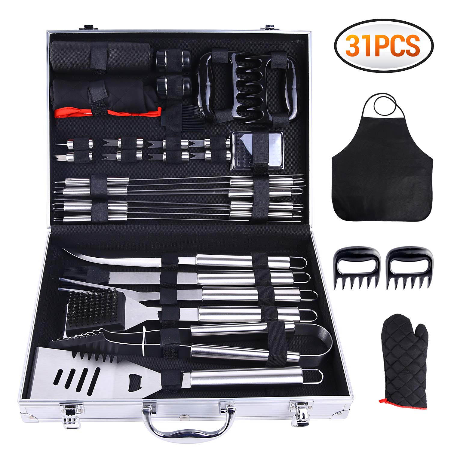 DeWin BBQ Tool Kit with Carry Bag Outdoor BBQ Utensils 3Pcs Stainless Steel Barbecue Grilling Tools Set