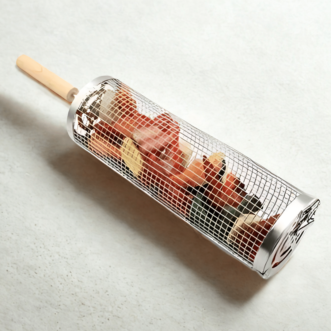 Stainless Steel Rolling BBQ Grill Basket – Best for Small Foods & vegetables
