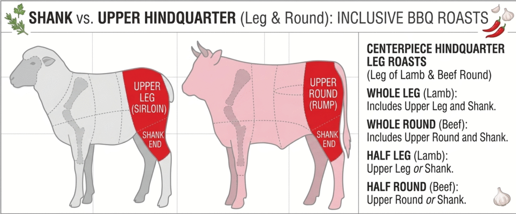 Shank vs. Upper Leg (Beef Round/Lamb Short Leg): What’s the Difference in a Centerpiece Roast? 1 Shank vs. Upper Leg (Beef RoundLamb Short Leg)